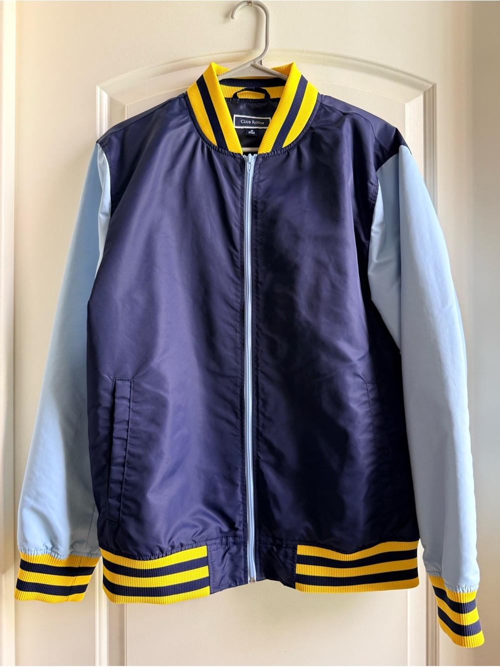 Club Room-Men's Navy & Light Blue Bomber Jacket with Yellow Trim